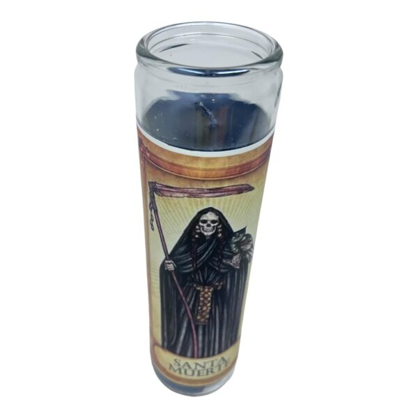 Santa Muerte peticion de venganza 14 oz vaso grande una pieza prayer candle one piece 14 oz tall glass oración al reverso en español Blanca sin aroma - Image 2