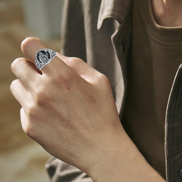 Santa Muerte Ring for Men Size 9/10/11 In 925 Sterling Silver Goth Grim Reaper Skull Signet Ring Jewelry - Image 2