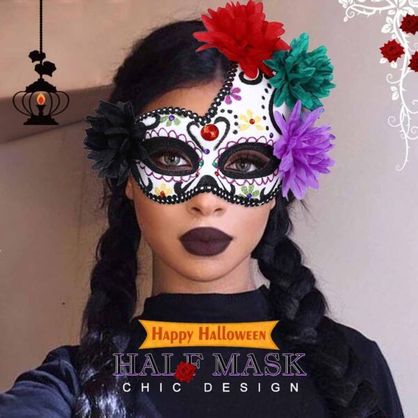 Nicute Masquerade Mask Mexican Day of the Dead Mask for Women Men Sugar Skull Flower Eyemask Fancy Carnival Party Masque - Image 3