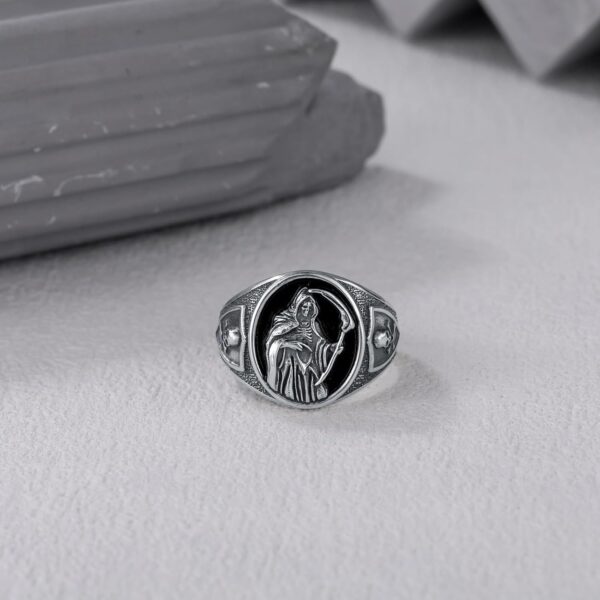 Santa Muerte Ring for Men Size 9/10/11 In 925 Sterling Silver Goth Grim Reaper Skull Signet Ring Jewelry - Image 4