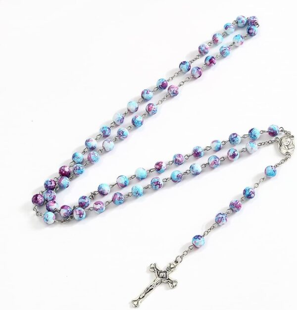 Rosary Beads Catholic for Woman, Handmade Imitation Blue Purple Pearl Rosary Necklace, First Communion Gifts, Wall Crosses Christian Gifts - Image 2