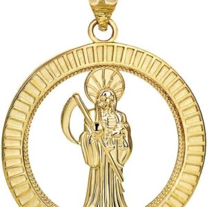 10k Gold Santa Muerte Round Charm Pendant