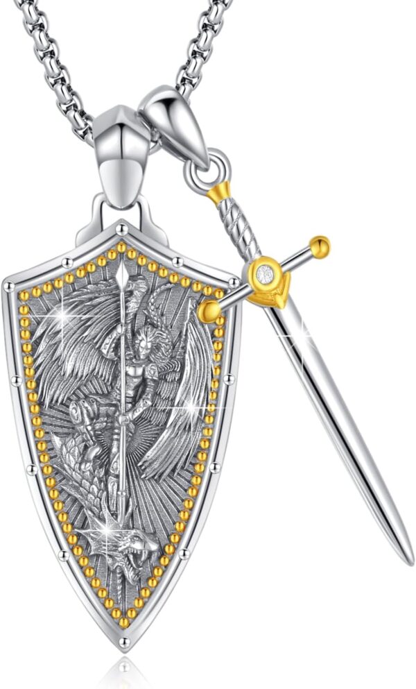 Gold Religious Necklace for Men Saint Michael/Christopher/Judas/Benedict/Joseph/Jude Pendant Religious Jewelry Gifts for Talisman Amulet