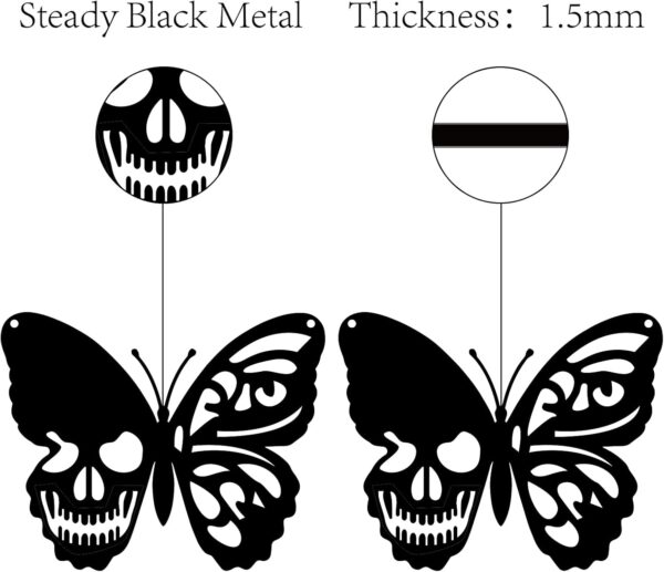 CREATCABIN Skull Metal Wall Art Butterfly Decor Wall Hanging Plaques Ornaments Iron Wall Art Sculpture Sign for Indoor Outdoor Home Livingroom Kitchen Garden Office Decoration Gift Black 6.3 x 7.9inch - Image 3