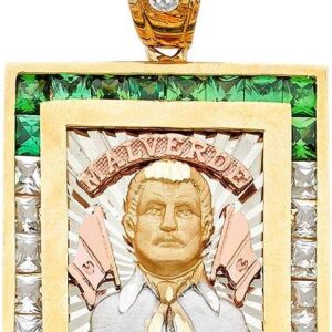 14K Solid Yellow Gold Cubic Zirconia Jesus Malverde Pendant