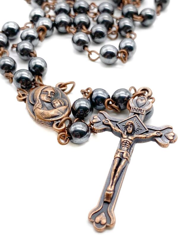 Nazareth Store unisex-adult Hematite Rosary Black Stone Beads Necklace with Jerusalem Holy Soil & Cross Antique Religious Rosaries Beads Collection - Image 5