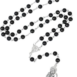 SANDOO Santa Muerte Necklace with Rosary Beads,Protection Good Luck Healing Santa Muerte Pendant with Sickle,Religious Jewelry Amulet for Women Girls Men Her Him
