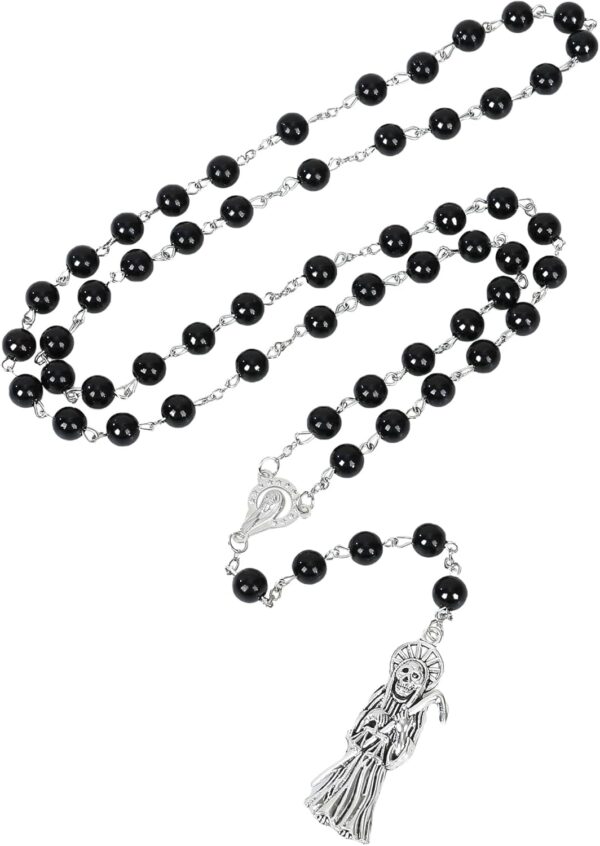 SANDOO Santa Muerte Necklace with Rosary Beads,Protection Good Luck Healing Santa Muerte Pendant with Sickle,Religious Jewelry Amulet for Women Girls Men Her Him