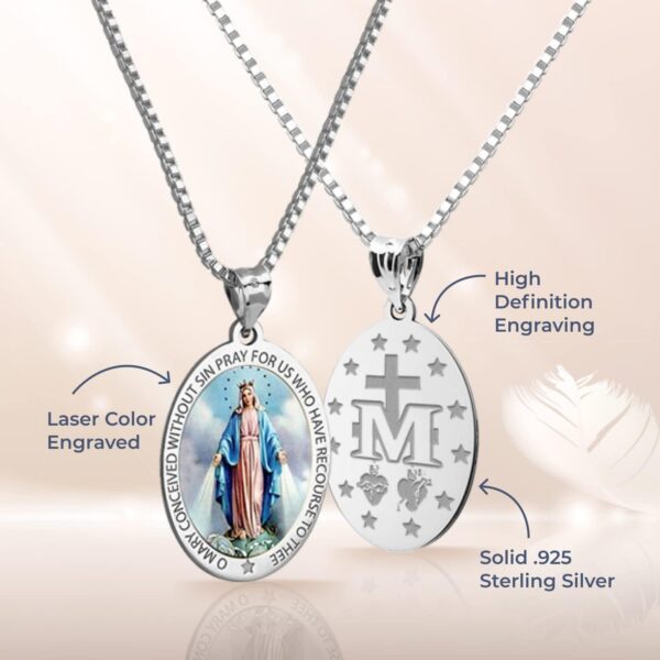 PicturesOnGold.com Miraculous Medal Oval Pendant in 10K/14K Yellow or White Gold & Sterling Silver - Unisex Christian Virgin Mary Pendant - Perfect for First Communion or Confirmation Gifts - Image 2
