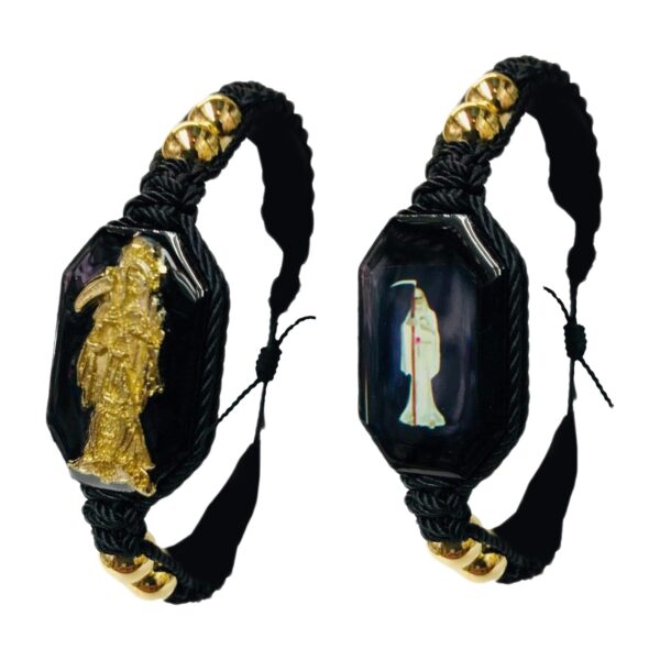 Santuario Jerwelry Holy Death Reaper Bracelet Santa Muerte Blanca bolas de oro laminado
