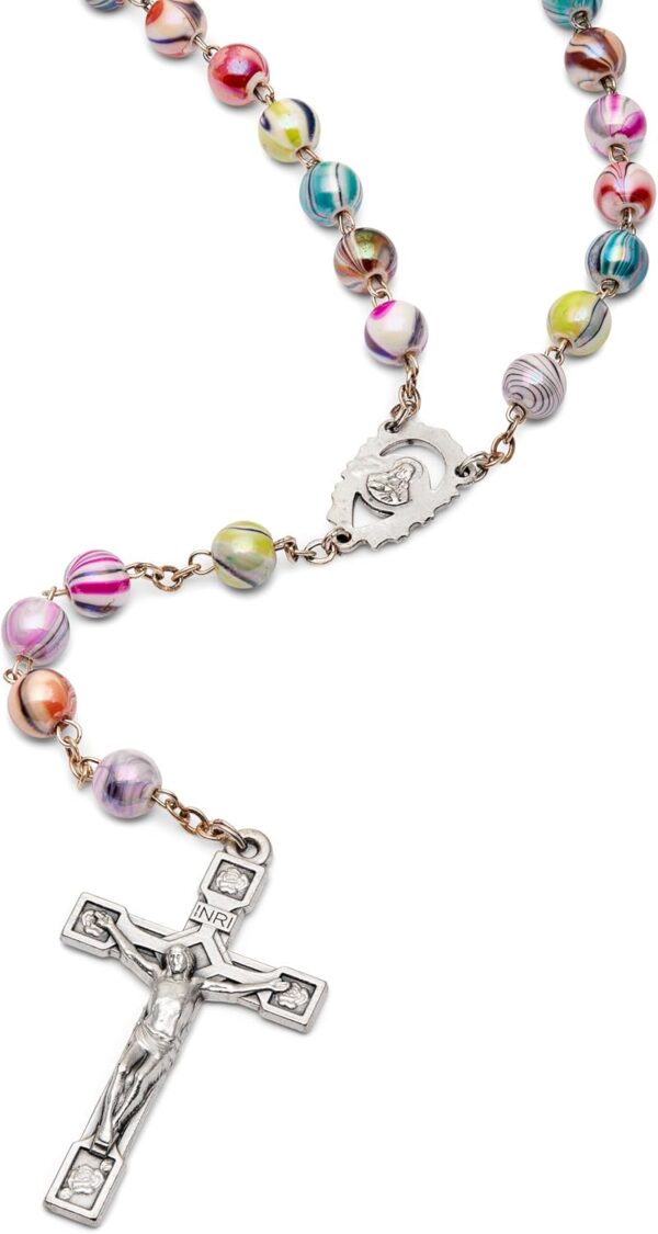 Multicolor Catholic Rosary in 0,31" Arlecchino Beads with a Decorated Our Lady of Sorrow centerpiece. - Image 2