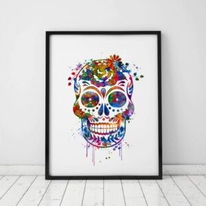 Unique Skull Watercolor Wall Hanging Sugar Skull Wall Decor Skull Art Print Watercolor Skull With Flower Poster Watercolor Painting 8x10 inch Unframed
