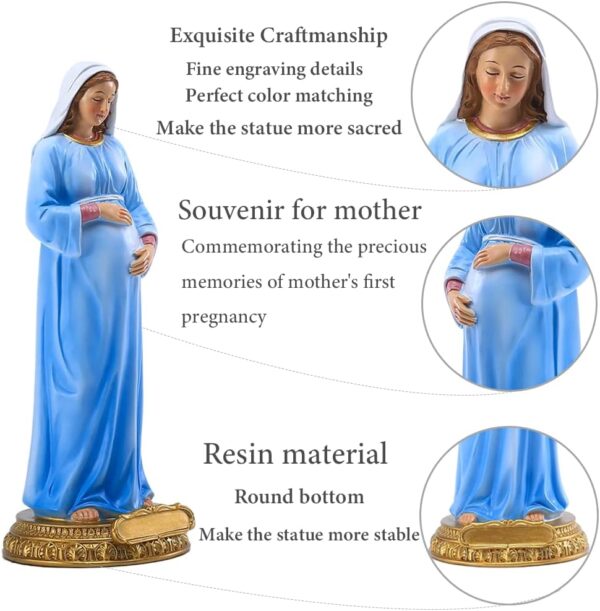 QIANLING Pregnant Virgin Mary Statue - 8.4" Resin Mother of God Figurine, Catholic Religious Decor for Prayer Room, Home Altar, Church, Shelf or Table, Spiritual Gift for Women & Believers - Image 3