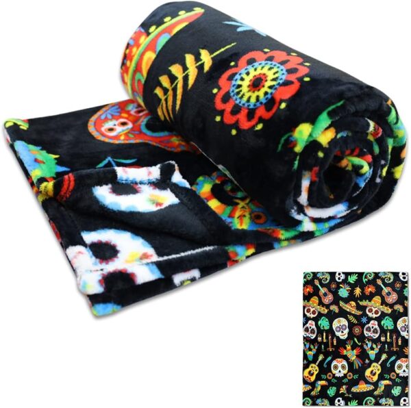 Sugar Skull Fiesta Super Soft Throw Blanket - 50x60 Throw Blanket Halloween Themed for Bedroom, Living Room, Spring Time, Holidays, Kids, Babies, Adults & Decor, Gifts - Image 3