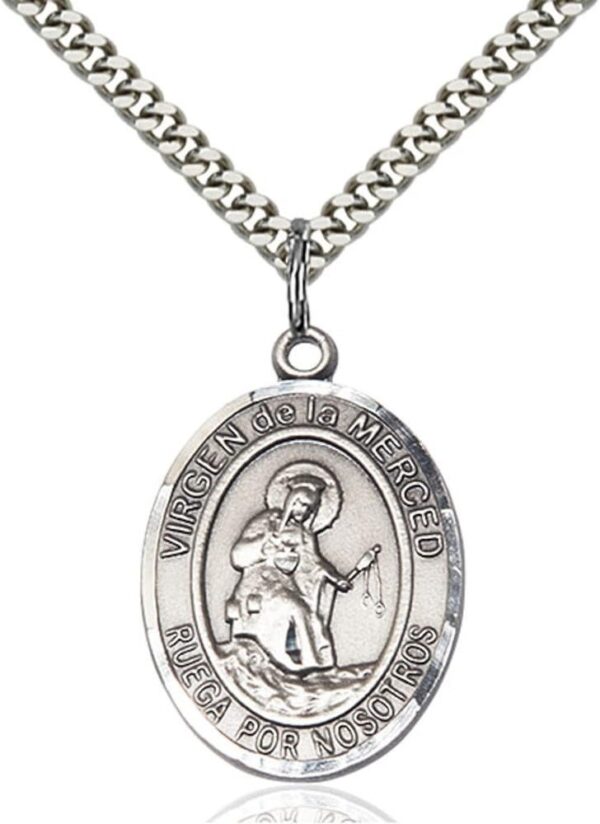 Bonyak Jewelry Virgen de la Merced Hand-Crafted Oval Medal Pendant in Sterling Silver