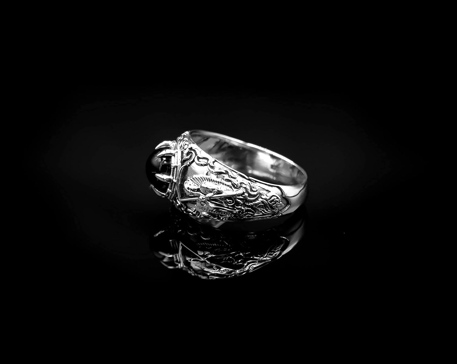 925 Sterling Silver Onyx Ladies Santa Muerte Ring Size 6-15 - Image 6