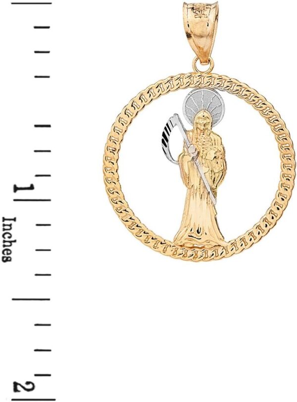 10k Two-Tone Gold Santa Muerte Round Rope Design Frame Pendant - Image 2