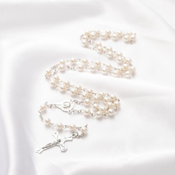 Rosary Beads Catholic - Confirmation Gifts for Teenage Girl, Silver Simple Style Metal Gift Box, White Artificial Pearls Rosary, Gifts for Women - Image 6