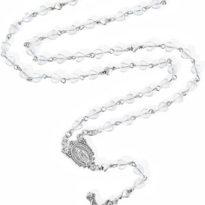 Rosary Beads Catholic Necklace for Women Crystal Heart Shaped Beads Rosary Necklace First Communion Christian Gifts Catholic Gifts(Clear)