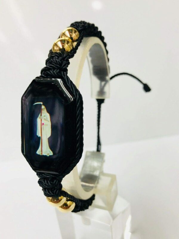 Santuario Jerwelry Holy Death Reaper Bracelet Santa Muerte Blanca bolas de oro laminado - Image 6