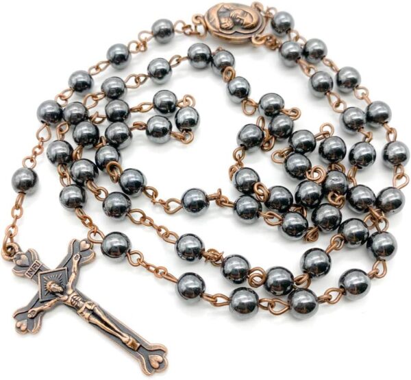 Nazareth Store unisex-adult Hematite Rosary Black Stone Beads Necklace with Jerusalem Holy Soil & Cross Antique Religious Rosaries Beads Collection - Image 2