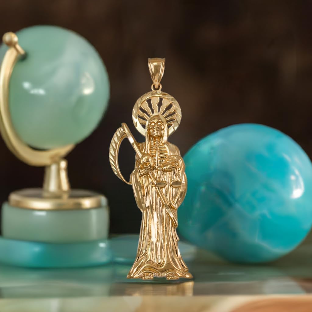 LA BLINGZ 14K Yellow Gold Santa Muerte DC Pendant - Image 8