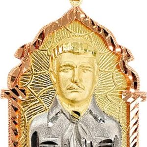 TGDJ 14K Tri Color Gold Diamond-Cut Jesus Malverde Narco Saint Sinaloa Pendant For Men And Women