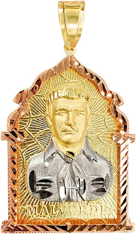 TGDJ 14K Tri Color Gold Diamond-Cut Jesus Malverde Narco Saint Sinaloa Pendant For Men And Women