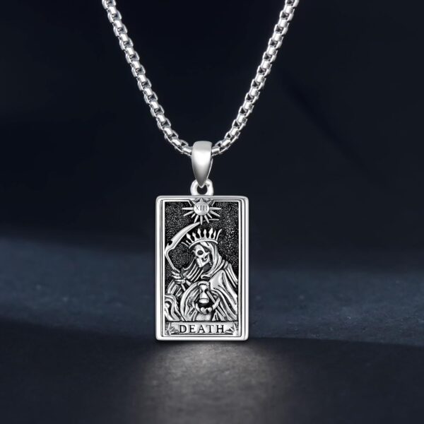 PELOVNY Santa Muerte Necklace 925 Sterling Silver Saint Holy Death Grim Reaper Necklace Halloween Jewelry Christmas Birthday Gifts for Men Women - Image 5
