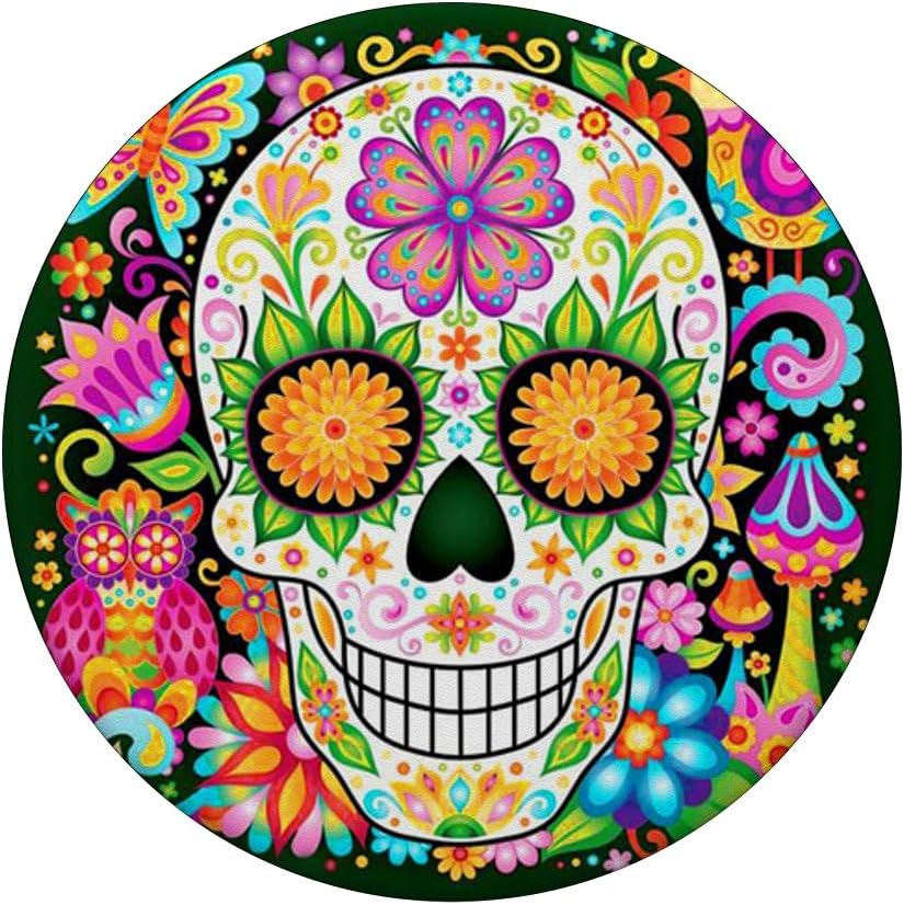 Cool Sugar Skull Mexican Design Colorful Flower Art on Black PopSockets PopGrip: Swappable Grip for Phones & Tablets PopSockets Adhesive PopGrip - Image 3