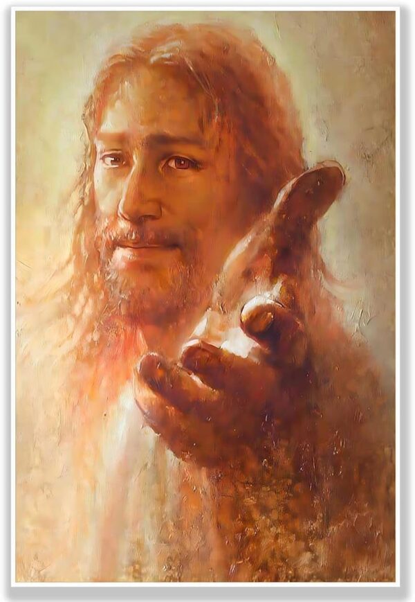 Jesus Wall Art Canvas Painting Hand of God Jesus Picture Jesus Walking Art Divine Mercy Poster Prints Christian Wall Decor(12x16 inches-Unframed)