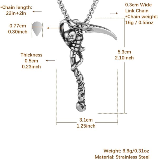 HZMAN Death Scythe Necklace for Men Stainless Steel Gothic Grim Reaper Saint Death Scythe Skull Pendant Necklace Jewelry Gift - Image 5