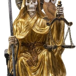 Pacific Trading Sitting Santa Muerte Gold Gown with Owl Figurine 9 Inch 15249