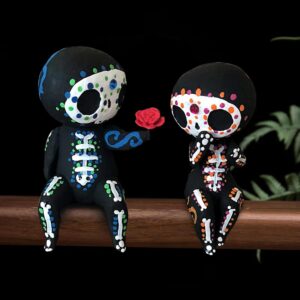 Sugar Skull Couple Statue,Sugar Skull Decor,Resin Crafts Cute Statue Skeleton Memorial Sculpture, Dia De Los Muertos Decor,Halloween Decoration,Home Decor Figurines, for Girlfriend (A)