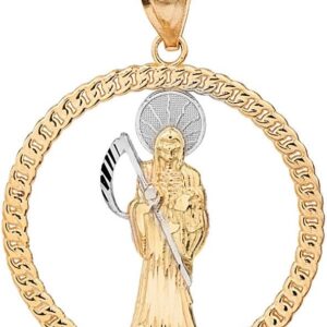 10k Two-Tone Gold Santa Muerte Round Rope Design Frame Pendant