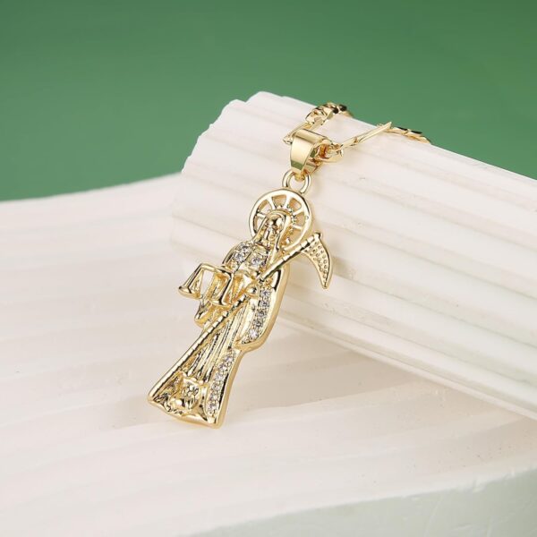 HZMAN Santa Muerte Necklace for Men Retro Gothic 14K Gold Plated Grim Reaper Saint Death Sickle Skull Pendant Party Jewelry Gift - Image 5