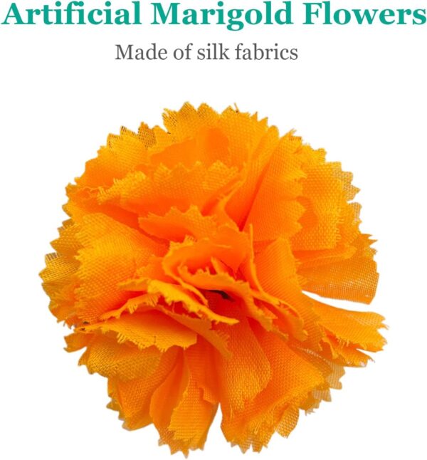 50Pcs Artificial Marigold Flowers, 2‘’ Silk Heads with Stems for Diwali, Indian Festival, Day of The Dead Dia de Los Muertos, Mexican Party, Halloween, Altar DIY Decor - Image 2