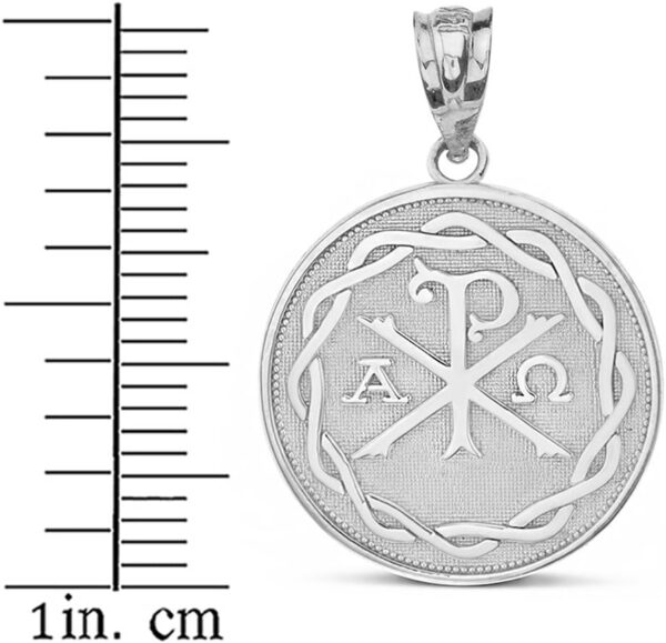 Religious Jewelry Sterling Silver Chi Rho Alpha Omega Symbol Medallion Round Pendant Necklace - Image 2