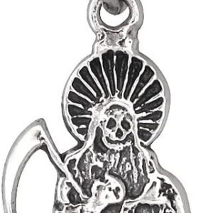 Sterling Silver Santa Muerte Holding Scale Scythe and Globe Oxidized with Chain