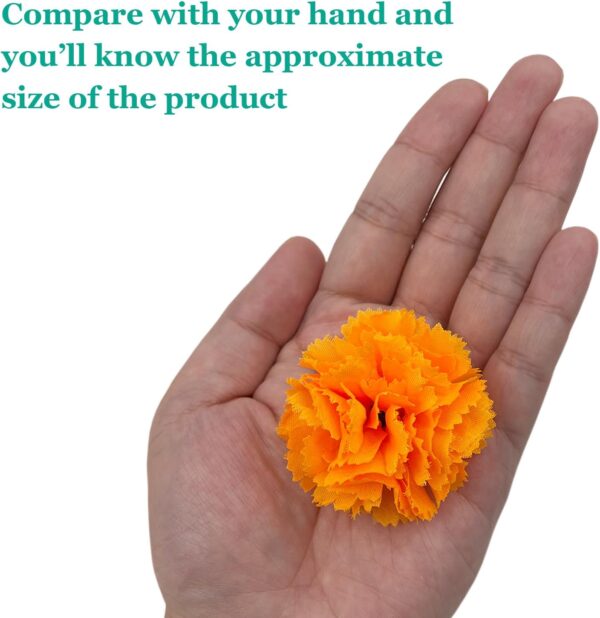 50Pcs Artificial Marigold Flowers, 2‘’ Silk Heads with Stems for Diwali, Indian Festival, Day of The Dead Dia de Los Muertos, Mexican Party, Halloween, Altar DIY Decor - Image 3