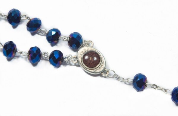 Nazareth Store Deep Blue Crystal Beads Rosary Catholic Necklace Holy Soil Medal Cross Crucifix Velvet Bag - Image 2