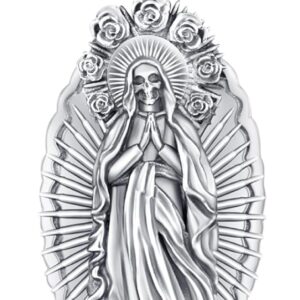 Eusense La Santa Muerte Necklace for Men Women Sterling Silver 925 Gold 14K Skull Necklaces Pendant Grim Reaper Jewelry