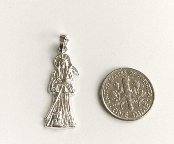 925 Sterling Silver Grim Reaper Pendant for Good Luck 32X10mm / Dije de Santa Muerte en 925 Plata para Buena Suerte - Image 2