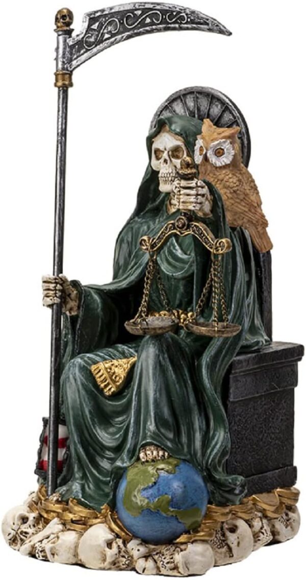 Pacific Giftware Pacific Trading Sitting Santa Muerte Green Gown with Owl Figurine Death 9 Inch - Image 4