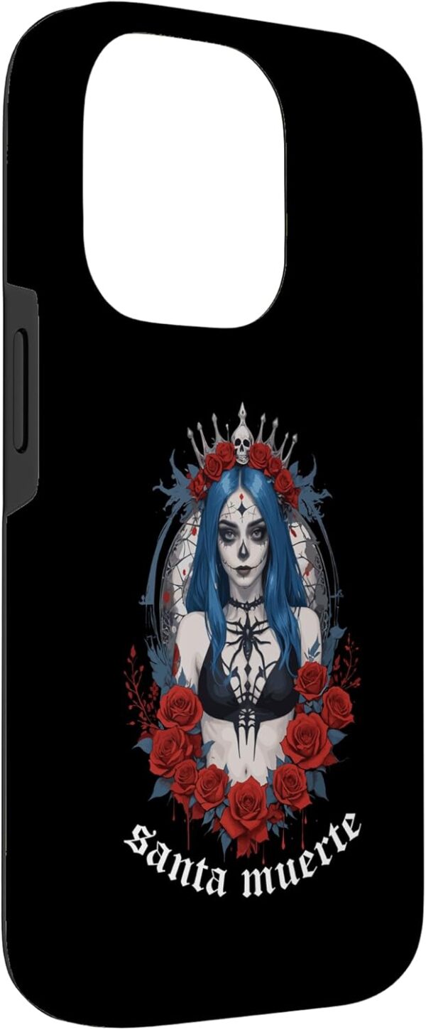 iPhone 14 Pro Santa Muerte Gothic Dark Art Skull Queen Roses Case - Image 3