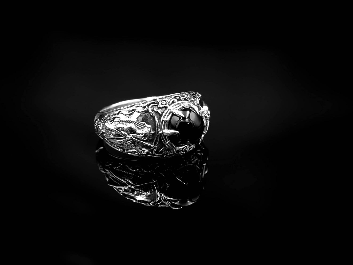 925 Sterling Silver Onyx Ladies Santa Muerte Ring Size 6-15 - Image 3