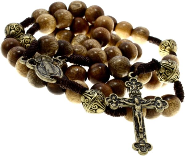 Alexander Castle Our Father Solid Wooden Rosary Beads (Handmade - Brazilian Walnut) with Miraculous Medal Junction - Comes in Velour Gift Pouch - Image 6