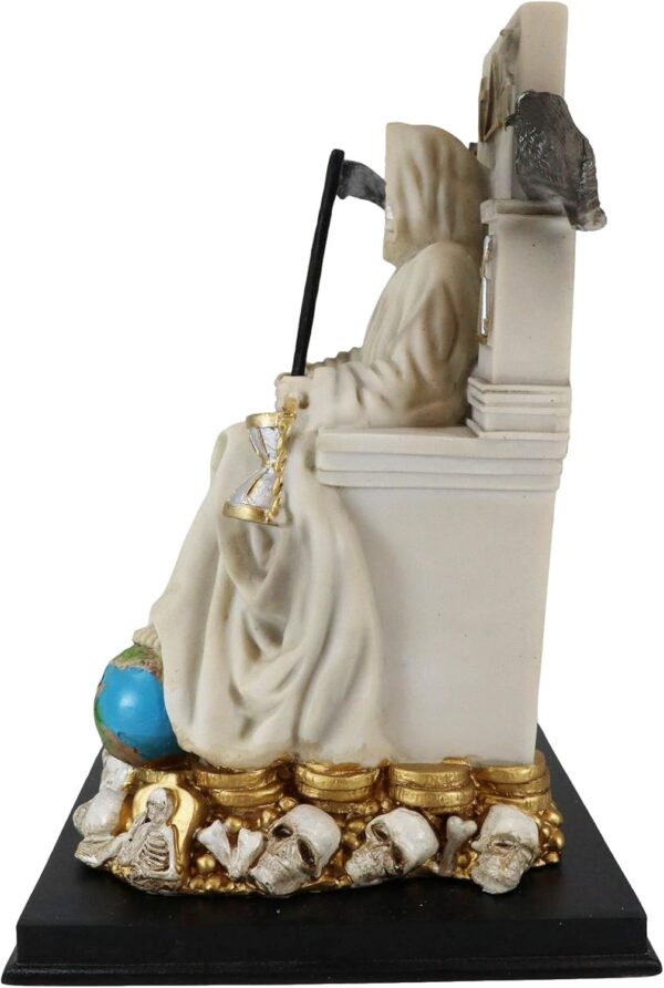 Ebros White Robe Santa Muerte Holy Sacred Death Bone Mother Seated On Throne with Scythe Statue Patron of Protection Healing Purity Figurine Day of The Dead Decorative Sculpture - Image 5