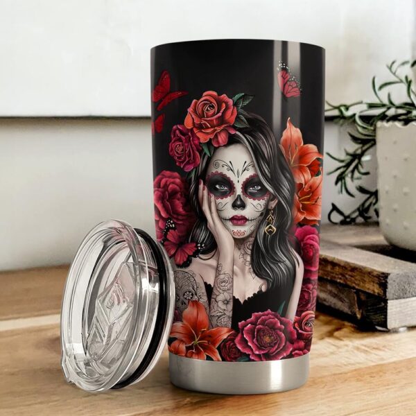SANDJEST Sugar Skull Tumbler 20oz Stainless Steel Insulated Coffee Travel Mug Cup for Women Girls Gifts for Birthday Christmas - Image 2