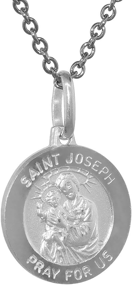 15mm Dainty Sterling Silver St Joseph Medal Necklace 5/8 inch Round Nickel Free Italy - Image 3